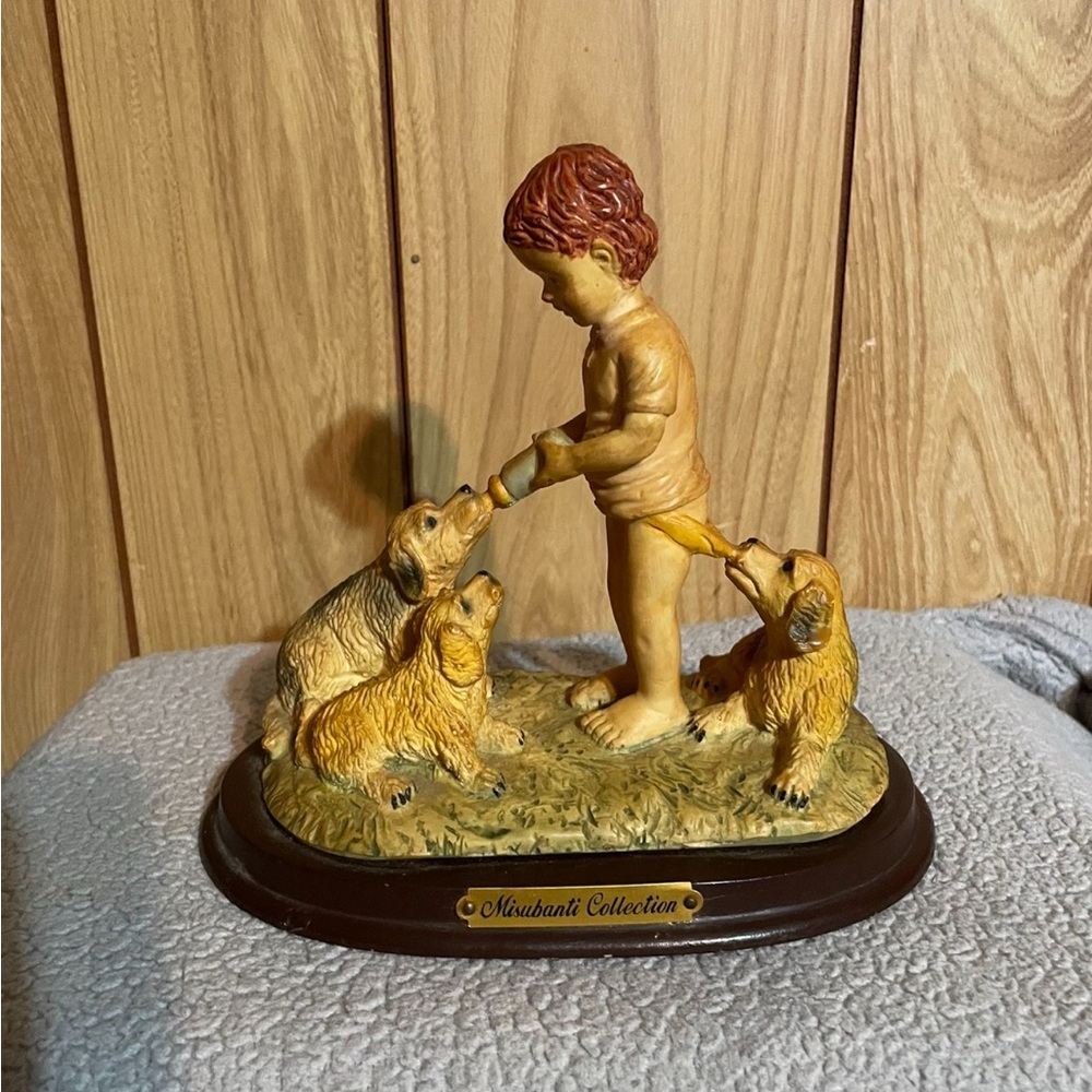 Child and Dogs Figurine - Brown and Tan